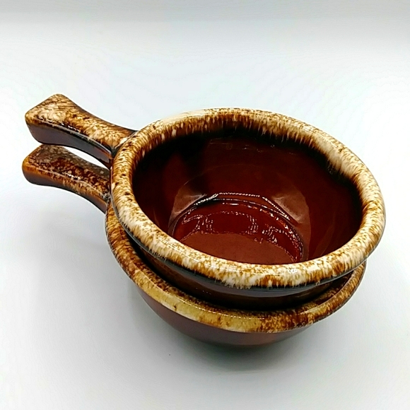 Hull Soup Bowls w/ Handles, Brown Drip glaze. Vintage - Picture 2 of 9